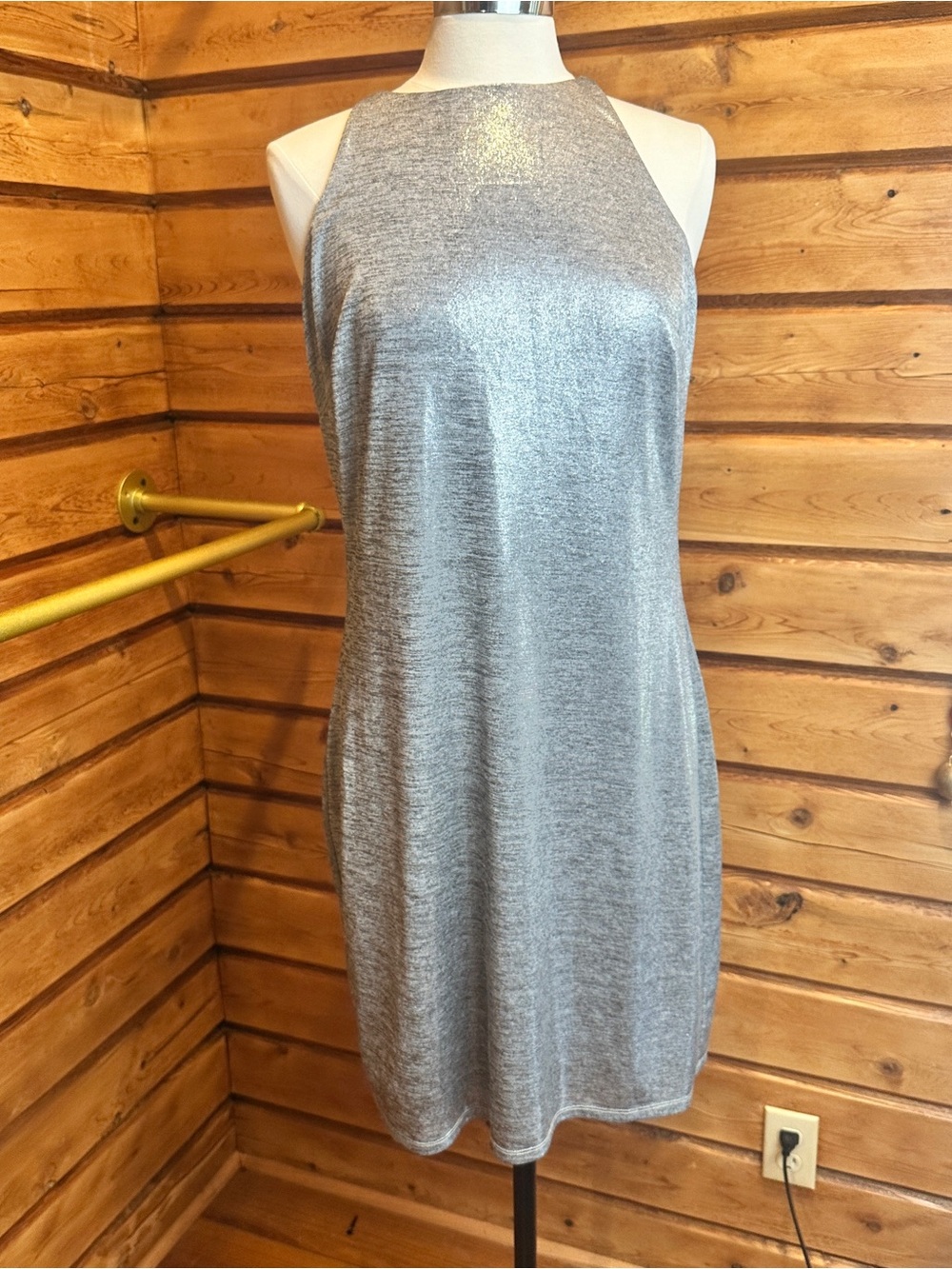 White House Black Market Silver Shimmer Halter Midi Dress